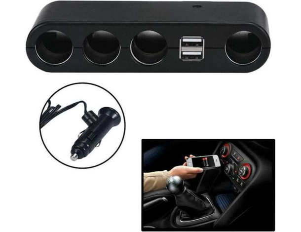 Caricatore Adattatore Auto Doppia 4 Prese Accendisigari 2 Porte USB 60W LD-9117