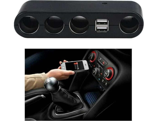 Caricatore Adattatore Auto Doppia 4 Prese Accendisigari 2 Porte USB 60W...