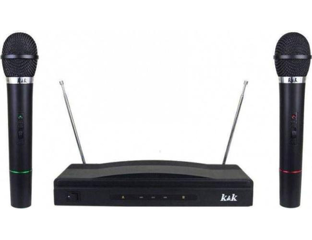 Coppia Microfoni Wireless A Doppio Canale Con Centralina VHF Bicanale Kit Voce