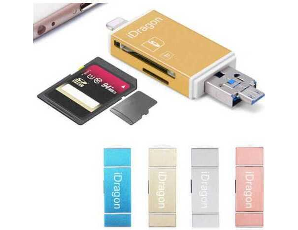 Lettore Micro SD Schede di Memoria Attacco Lightning e Micro USB Supporto FAT32
