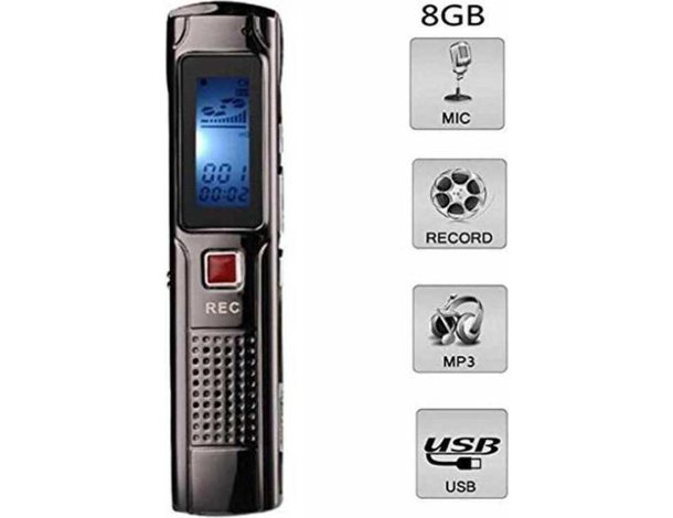Registratore Vocale Digitale 8GB Mp3 Ricaricabile Voice Recorder Mini USB Voce