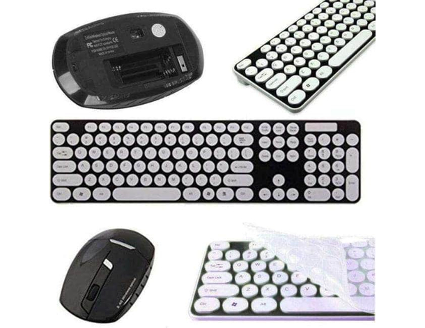 Tastiera Wireless Mouse Senza Fili Ricevitore USB Batterie Copertura Silicone