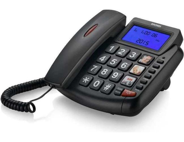 Telefono Fisso con Tasti Grandi Brondi Per Anziani Bravo 90 Nero con Vivavoce...