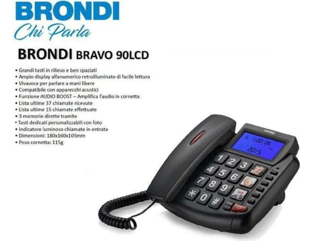 Telefono Fisso con Tasti Grandi Brondi Per Anziani Bravo 90 Nero con Vivavoce...