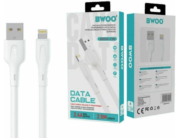 Cavo Carica Trasferimento Dati 2.4A Plug Micro Usb Type-C 8 Pin Fast Charge 2.5m