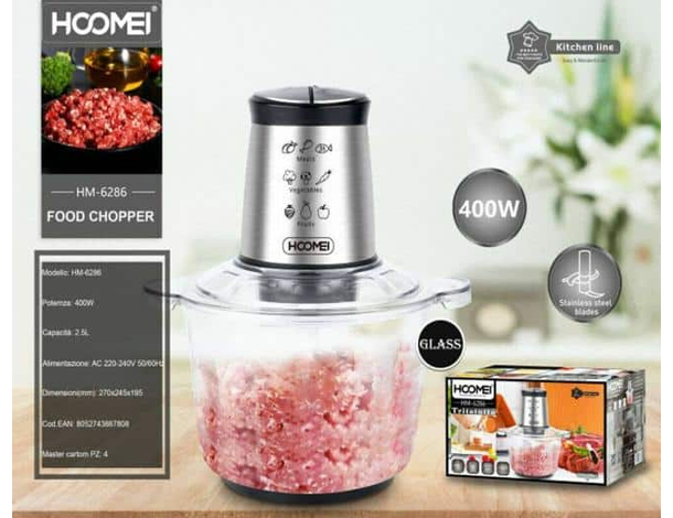 Mixer Tritatutto Elettrico da Cucina 2.5Lt Vetro Lame Acciaio Inox 400W...