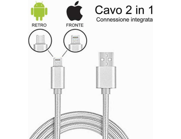 Cavo Caricabatteria 2 in1 Lighting 8 Pin Micro USB Connettori 1Mt Smartphone...