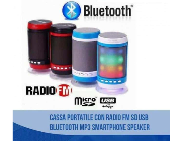 Cassa Portatile Con Radio FM SD USB Bluetooth Mp3 Smartphone Speaker LED...