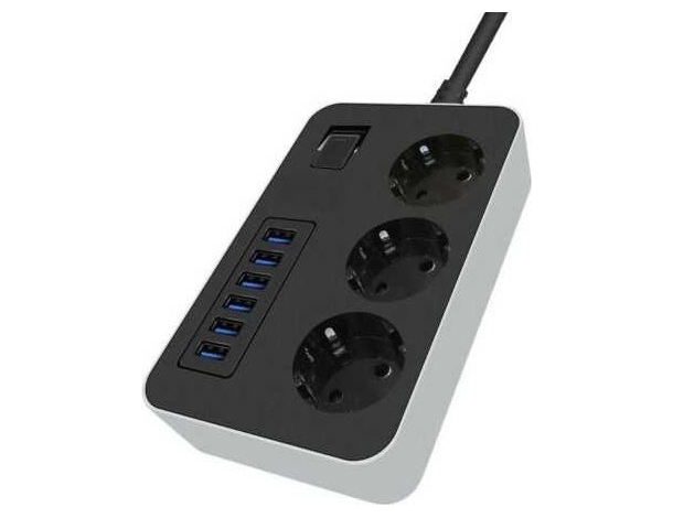 Ciabatta Multipresa Q-PC6 6 USB 3 Prese Universale Interruttore Caricatore 3000W