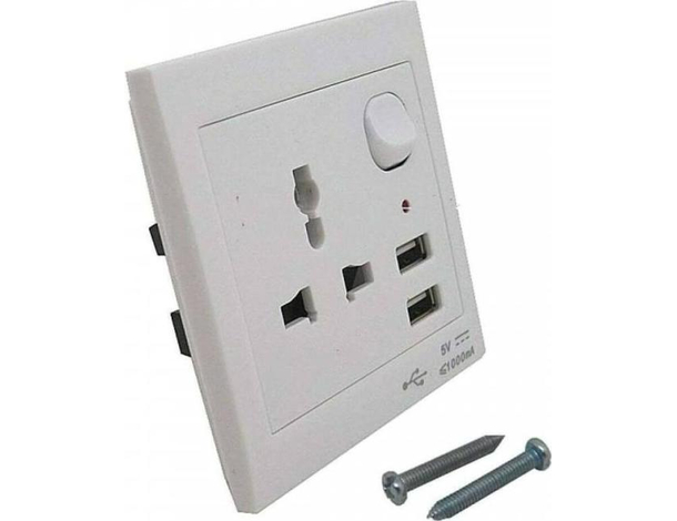 Presa Ricarica CA Multifunzionale Interruttore da Rete 2 Prese USB Luce Casa