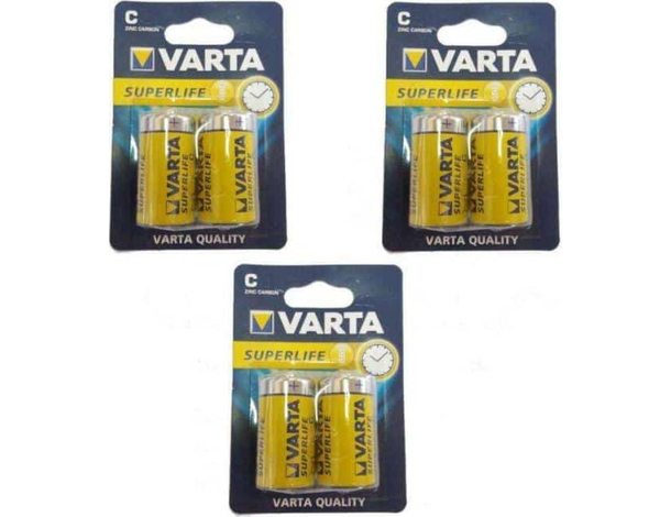 3 Pacchetti da 2 Batterie C Mezza Torcia LR14 6 Pile Varta Lunga Durata Torce