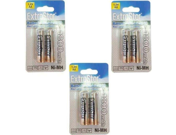 3 Pacchi da 2 Batterie Ricaricabili AA 6 Pile 1,2v 1800mah Stilo Lunga Durata
