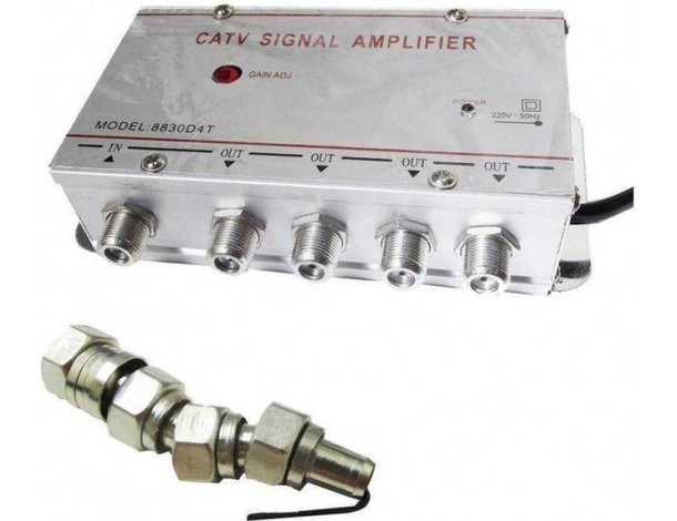 Amplificatore TV 4 Uscite Out Antenna Sdoppiatore Televisore Decoder AV in 1