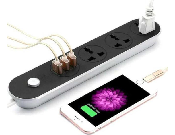Ciabatta Elettrica Multipla Multipresa 3 Prese Universali + 3 USB 3.1A T56
