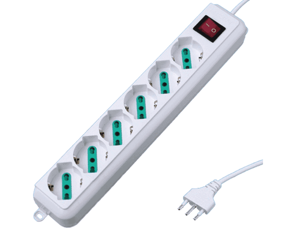 Multipresa Ciabatta 6 Posti Lineare Schuko Interruttore Bianco Presa Elettrica