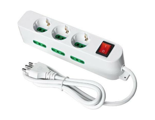Multipresa Ciabatta Lineare 9 Posti 3 Schuko Interruttore Bianco Casa Presa