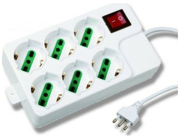 Multipresa Rettangolo Ciabatta 6 Posti Schuko Interruttore Bianco Elettrica