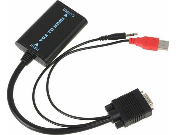 Cavo Adattatore e Convertitore da VGA Audio a HDMI Jack 3.5mm Cavo 12cm TV USB