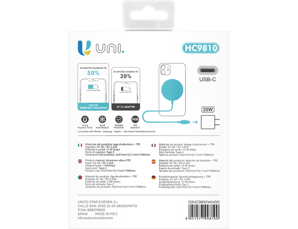 Caricabatterie Magnetico QI Wireless Magsafe Caricatore Universale 15 W Cavo...