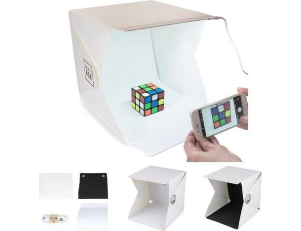 Studio Fotografico Cubo Tenda Box Luce LED Doppio Sfondo Kit Foto Esposizione