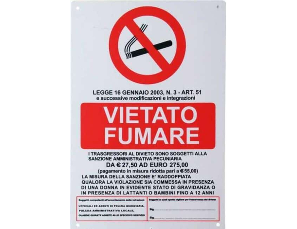 12x Cartello "Vietato Fumare" Legge 16 Gennaio 2003 Arancione 20 x 30cm PVC