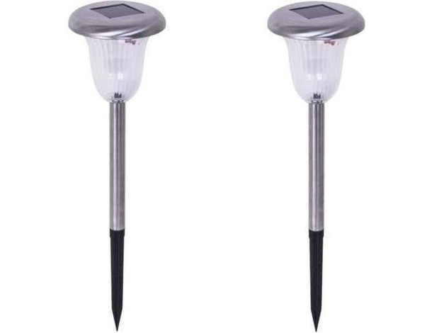 2x Lampada Cromata Enrico Coveri 220A LED Solare per Giardino con Puntale