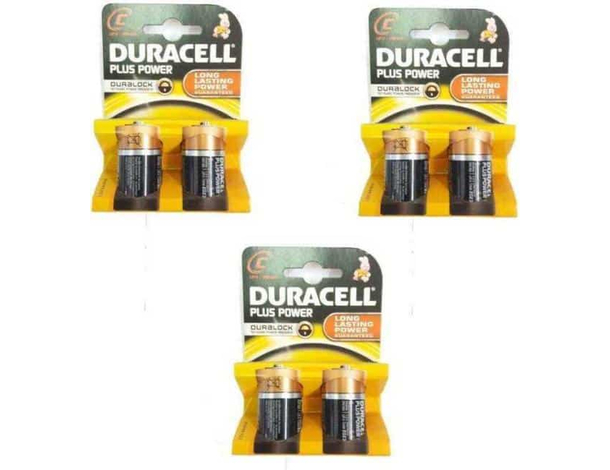 3 Pacchetti da 2 Batterie C Mezza Torcia LR14 Duracell 6 Pile Lunga Durata