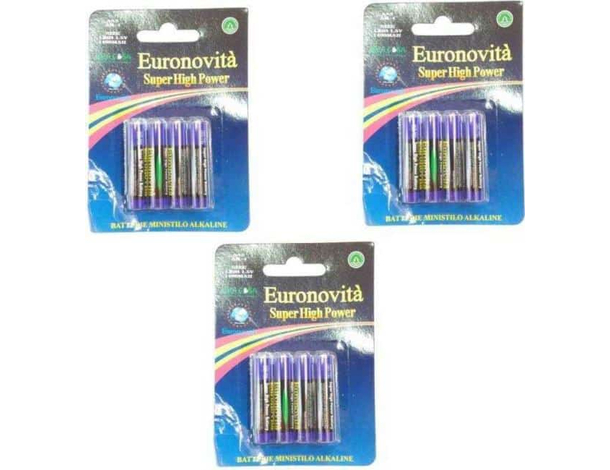 3 Pacchi da 4 Batterie Ministilo AAA LR03 12 Pile Lunga Durata 1400mah