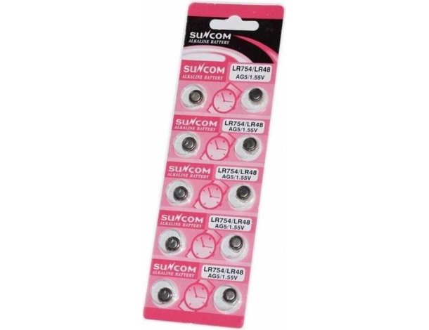 5 Pacchi da 10 Batterie LR754 AG5 Pile Piatte 50 Batterie a Bottone 1,55v