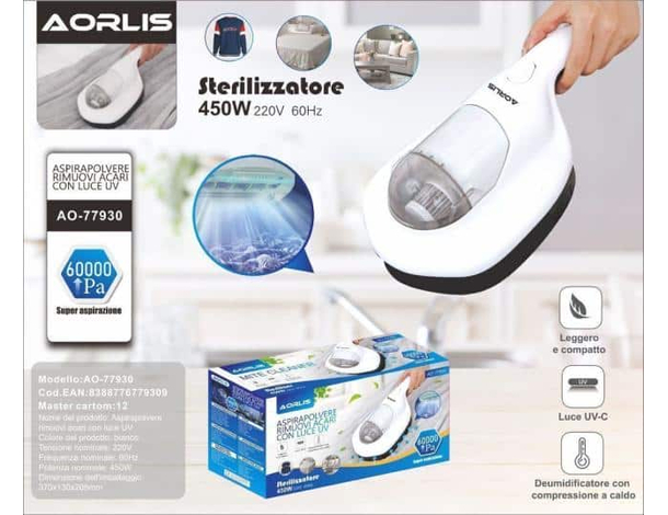 Aspirapolvere Compatta 450W 60000pa Sterilizza Luce UV Divano Letto Materasso...