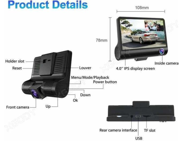Fotocamera Auto Anteriore Posteriore DVD Video Recorder Specchio Tripla Lente...