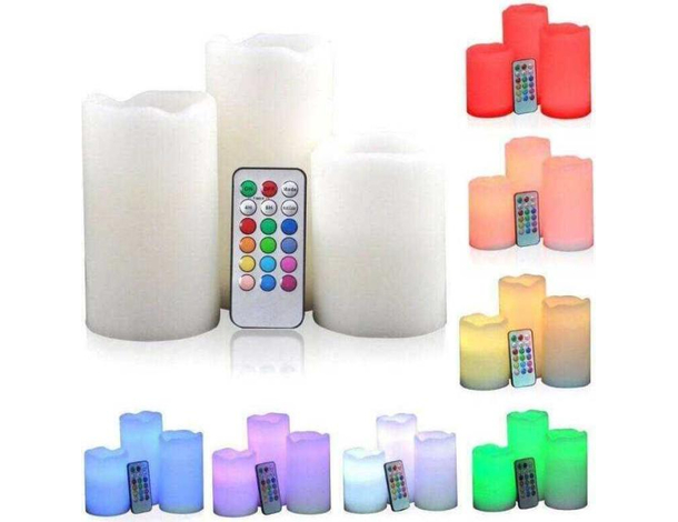 3x Candele Finte Luce a Led RGB Candela Multicolore Telecomando Sicura Casa