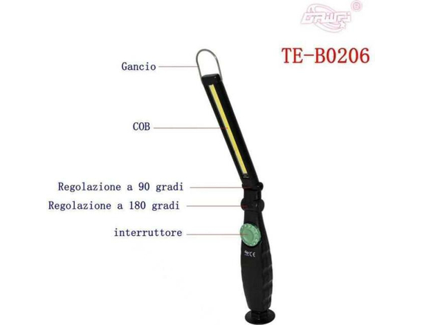 Lampada da Lavoro TE-B0206 Base Magnetica Impugnatura Antiscivolo Torcia in ABS