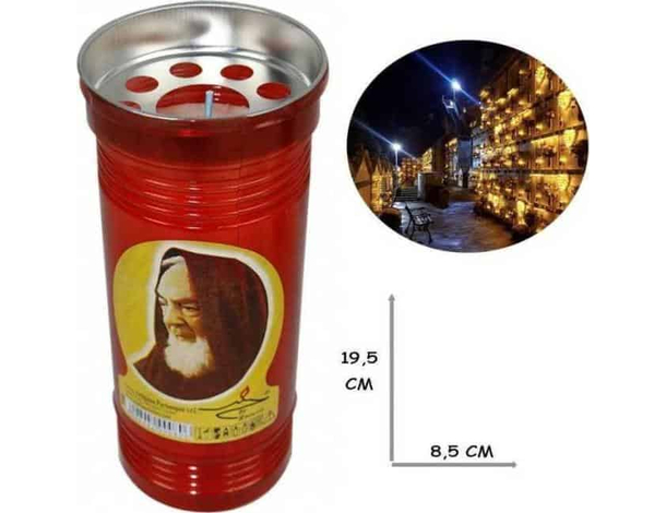 Lumino Votivo T.80 19,5cm Extra Santo Padre Pio Candela Cera Bianca Lume Luce...