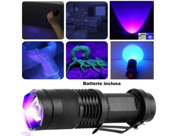 Mini Torcia Portatile Raggi Ultravioletti Rileva Banconote Macchie Fluidi Zoom