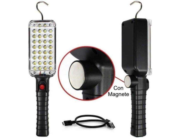 Torcia Portatile Lampada Emergenza 34 LED Calamitata Gancio Ricaricabile...