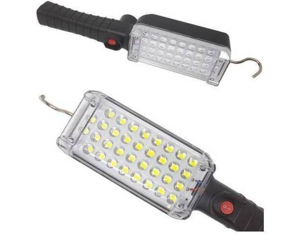 Torcia Portatile Lampada Emergenza 34 LED Calamitata Gancio Ricaricabile Lavoro