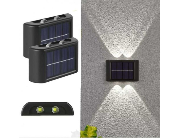 2x Lampada Led a Energia Solare Luce 4 Led da Parete Muro Faro Applique Esterno