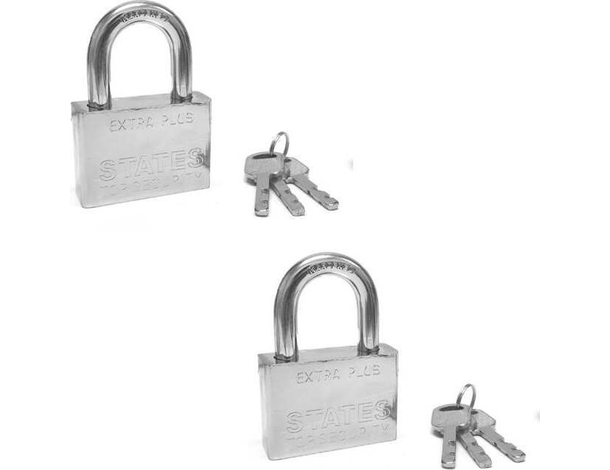 2x Lucchetti ad Arco Corazzati con 3 Chiavi Antiscasso Sicurezza Acciaio Armadi
