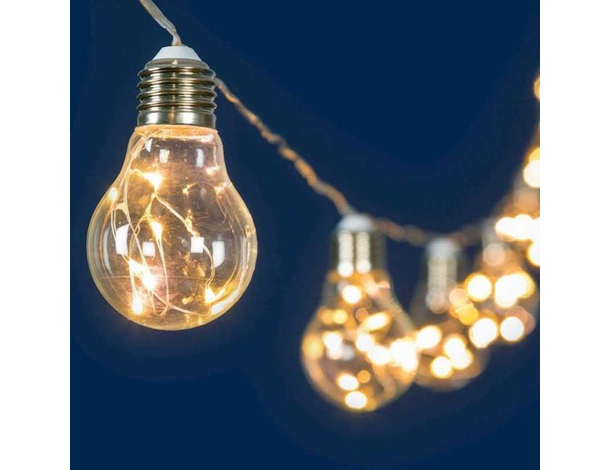 Catena luminosa led solare esterno 10 bulbi lampadina trasparente calda