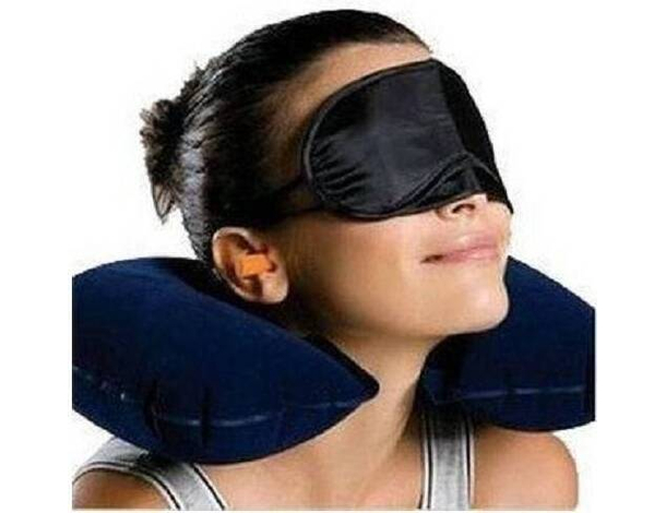 Kit 3 Pezzi Set da Viaggio Cuscino Gonfiabile Mascherina Tappi Orecchie...