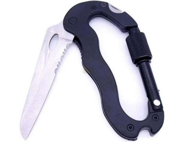 Moschettone Sportivo Multifunzione Sega Coltello Lama Cacciavite Acciaio Inox