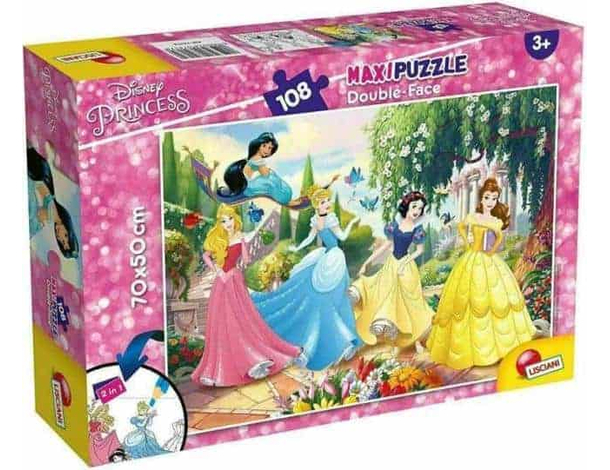 Puzzle Double Face da 108 Pezzi 70x50cm Anni 3+ Versione Principesse Disney