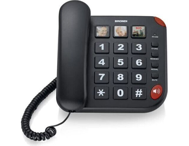 Telefono Fisso Per Anziani con Tasti Grandi Brondi Bravo 15 Nero Vivavoce Casa