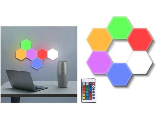 Set 6/3pz luci da parete led rgb esagonali applique con telecomando multicolore