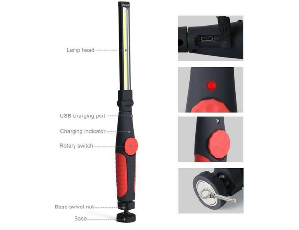 Torcia da Lavoro Led Lampada Garage Officina Meccanico Pesca Ricaricabile 3