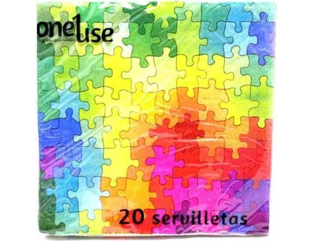 40 pz tovaglioli doppio velo puzzle mille colori 33X33 cm pacco feste
