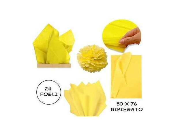24x Fogli Carta Velina 21gr Colore Giallo Chiaro 50x76cm Cartamodello Hobby...