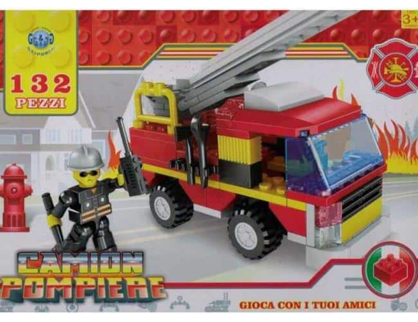 Costruzioni per bambini camion dei pompieri con personaggio 132 pz 3+
