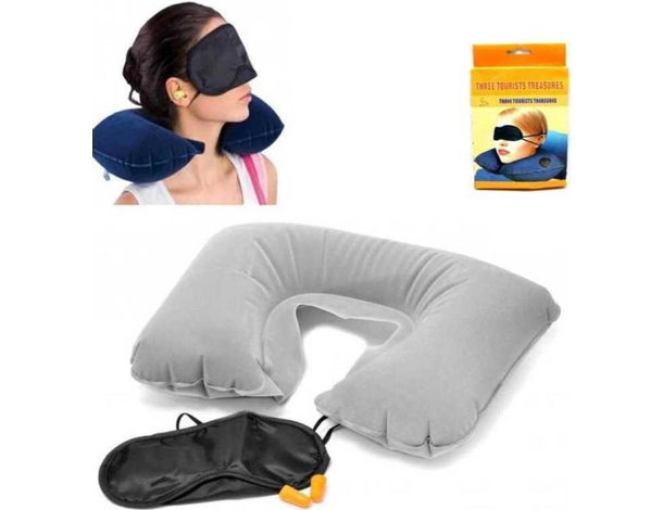 Kit 3 in1 da Viaggio Riposo Cuscino Mascherina Tappi per Dormire Aereo Treno